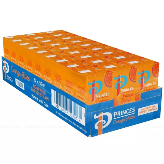 Pack carton de jus d'orange Princes de concentré 100 % pur jus lisse 30 x 200 ml