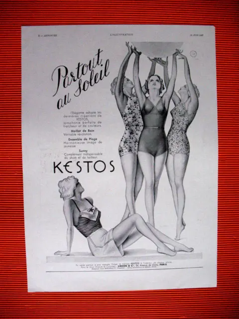 Kestos Press Advertisement Beachwear Swimwear Ad 1937