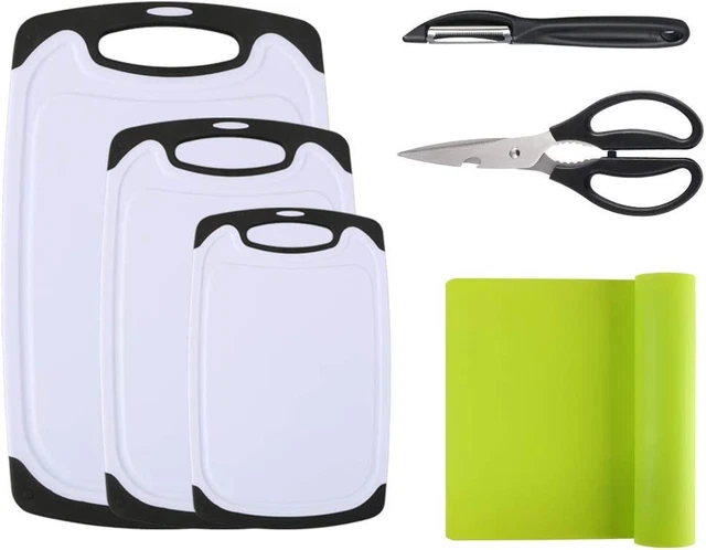 Lot 3 Planches À Découper Plastique Ciseaux Cuisine Tapis Antidérapant Peleur