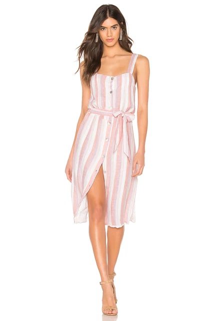 Rails Clement Linen blend buttons  Dress in Dusk pink Stripe in size  S