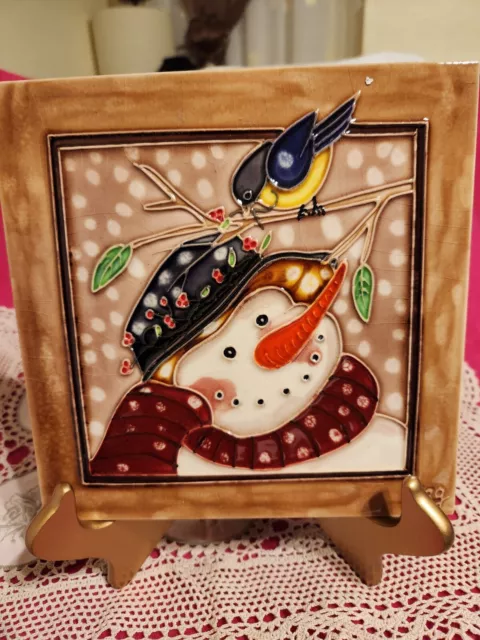 Art Tile/Snowmen Hand Crafted  Glazed Decorativ Pictures Trivet For Hotplates