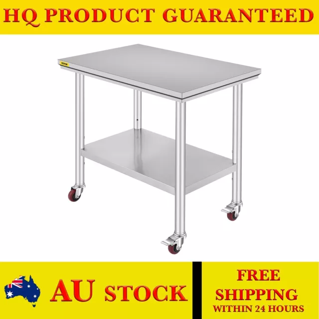 Commercial Stainless Steel Bench Kitchen work Food Prep Table 900x600mm w/Wheels