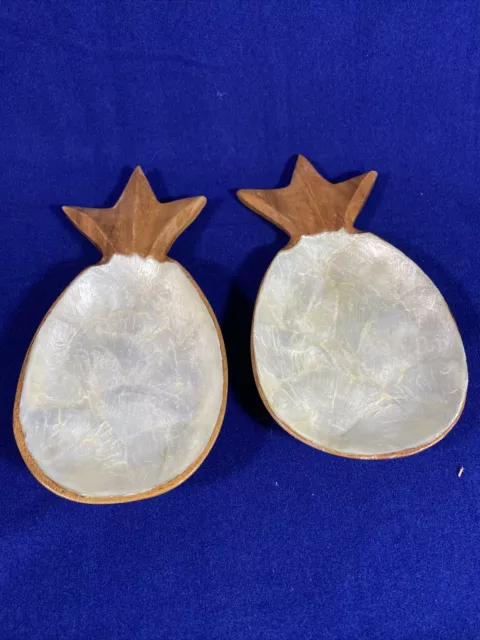 Vintage Aloha Craft Monkey Pod Wood Dishes Pineapplel Set of 2