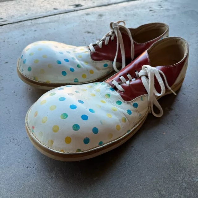 VTG Red & White Polka Dot Leather Spear's Specialty Professional Clown Shoes