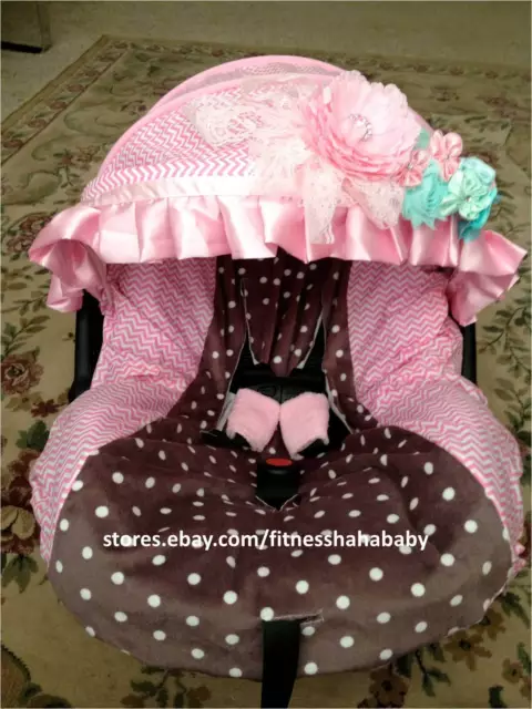 New adorable infant car seat cover canopy cover fit most seat Brown / baby pink