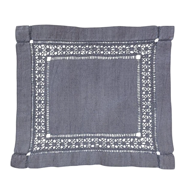 Napperon brodé en lin Blanc Mariclo 50x35cm - Déco d'Élise