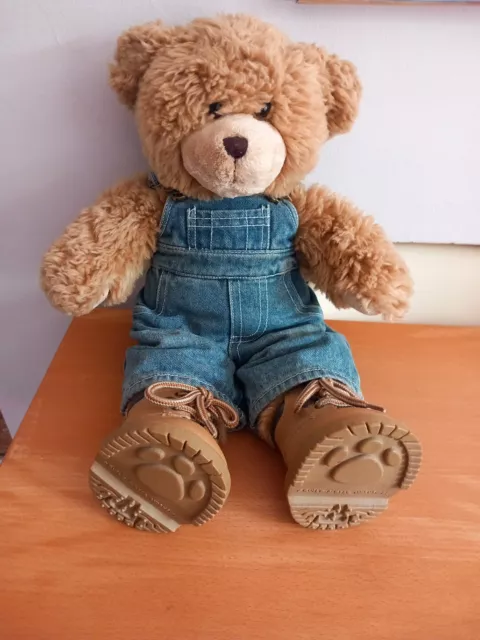 Build A Bear Workshop Teddy Bear in Dungarees Denim Check Soft Toy Cuddly VGC