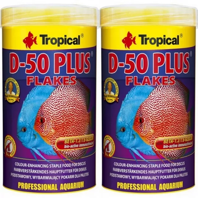 2 x Tropical D-50 Plus 1000ml Flocken Discus Flocken Fischfutter Wachstum Zucht