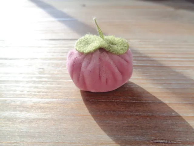 Pink Tomato Pincushion Handmade Pin Cushion Soft Pink Small Velvet Pumpkin