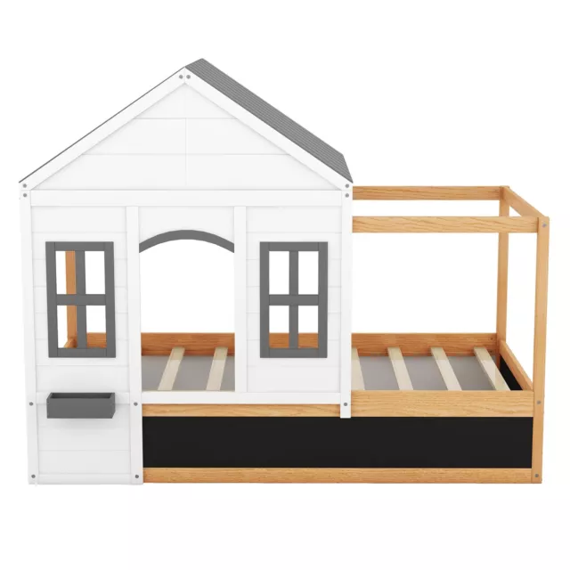 Twin Size House Shaped Canopy Bed w/Black Roof White Window Blackboard & Shelf
