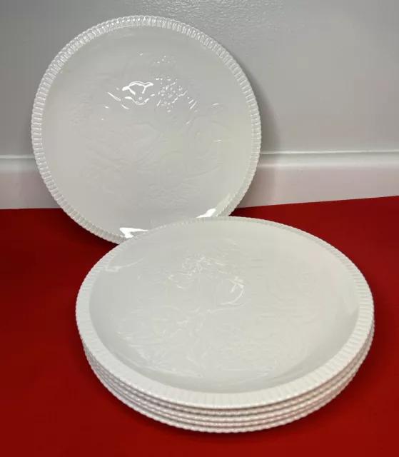 Syracuse China Shelledge White Embossed Floral Fluted Dinner Plates 11” Set Of 6