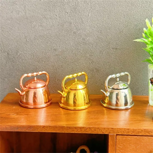 1:12 Dollhouse Miniature Accessories Mini Metal Kettle Doll House Tea Pot Model