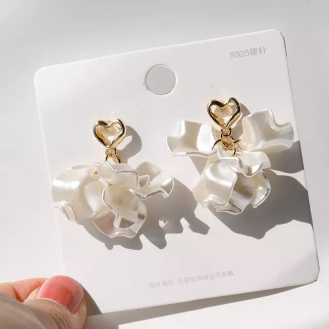 Korean Acrylic Shell Flower Petal Drop Earrings For Women Elegant Metal Ho.vio