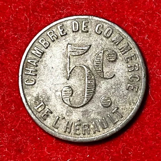 #7198 - Jeton HERAULT 5 centimes Chambre de commerce non daté Zinc Rond 21 mm