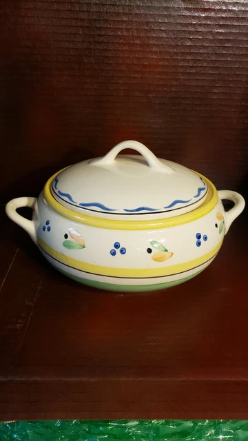 Ikea Taurine Serving Dish Soup Ceramic Fruit Design Lidded. Made in Portugal