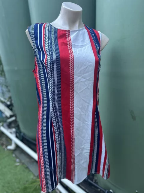 Mela London 14 Red/white/blue shift Retro nautical 1970s style mini Dress euc