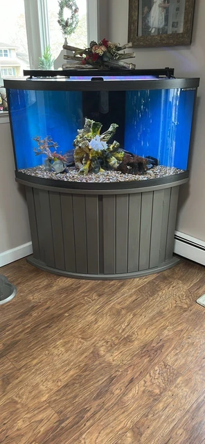 92 gallon Aqueon Corner Reef Ready fish tank aquarium with Gray wooden base