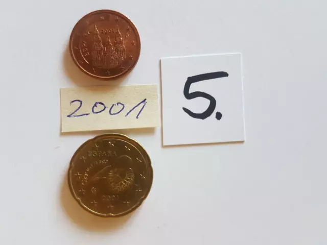Spanien 2001: 2 und 20 Cent ct Umlaufmünzen Euromünzen zirkuliert, Euro, KMS