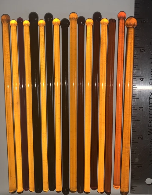 Vintage Lot Of 17 Amber Brown Glass Cocktail Iced Tea Stirrers Sticks 6” Long