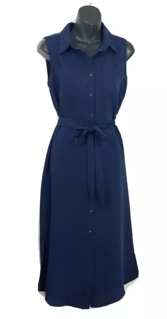 Adrienne Vittadini Womens Navy Blue Sleeveless Midi Belted Shirt Dress Size US 2