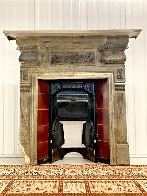 RECLAIMED ORGINAL CAST Iron Victorian tiled fire surround and insert £ ...