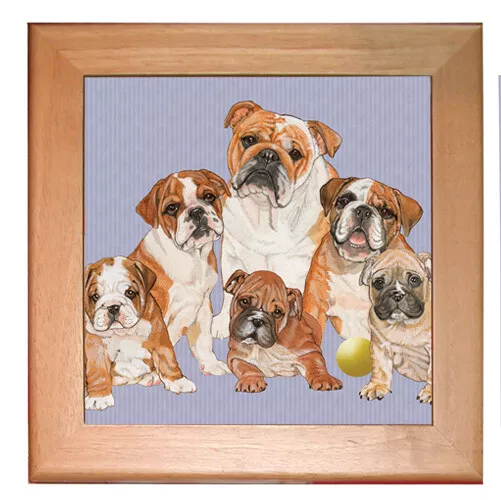 Bulldog Dog Kitchen Ceramic Trivet Framed in Pine 8" x 8"
