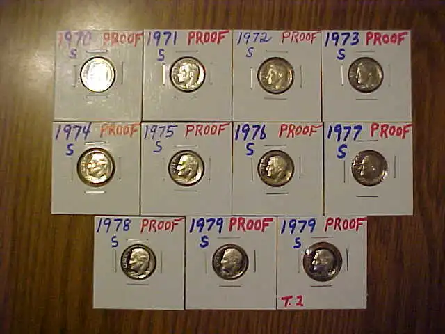 1970-S-1979-S Type 2 GEM PROOF Roosevelt Dimes Set Of 11 Coins MANY CAMEOS