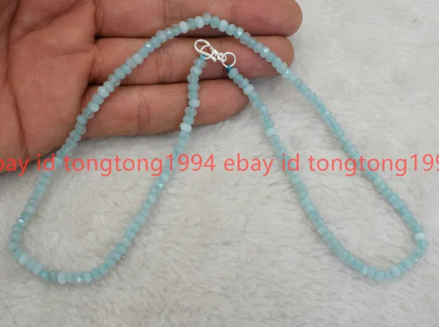 Viele 2x4mm Facettiert Blau Aquamarin Rondell Edelstein Perlen Halskette 18" AAA