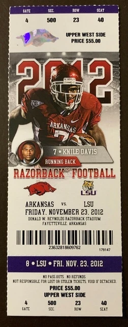 Arkansas Razorbacks 11/23/2012 NCAA football ticket stub vs LSU Tigers