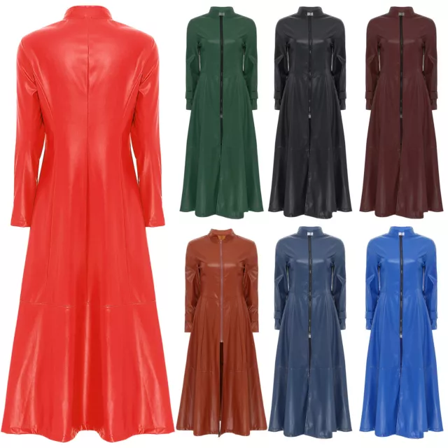 Womens Trench Stylis Outerwear Glossy Coat Long Sleeve Long Dress Clothes Club