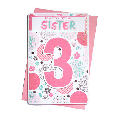 Sorella 3rd cartolina di Compleanno Età di 3 ~ 3 GRANDE design di qualità Card & BELLA strofa