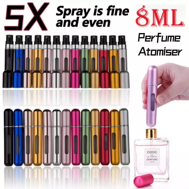 5X Refillable Perfume Atomiser 8 ml Spray Pump Portable Bottles Ideal for Travel