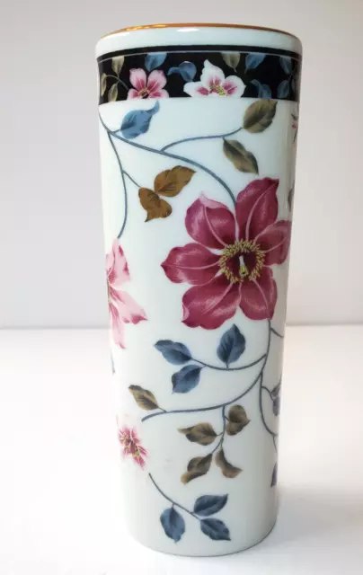 Otagiri Bud Vase "Supreme" Model 7" Multicolor Daffodils Gold Rim Oval Porcelain