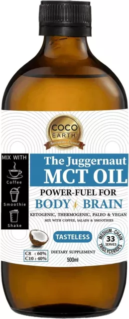 Coco Earth The Juggernaut Coconut MCT Oil 500ml, NEW AU FREE SHIPPING