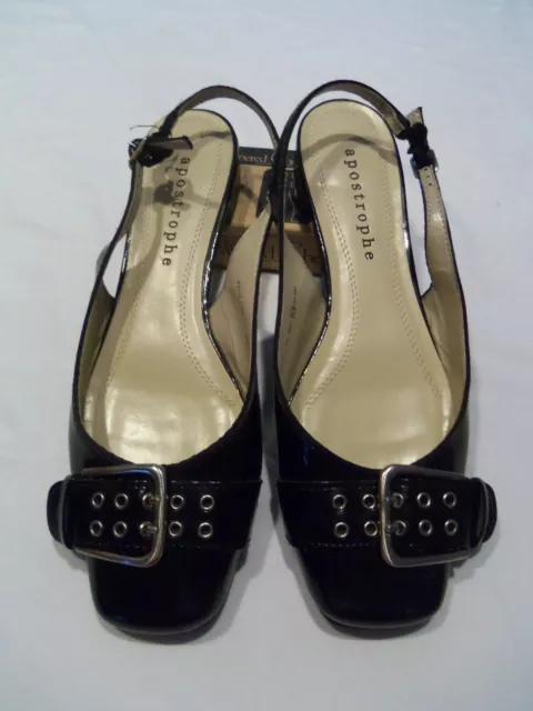 Apostrophe Shiny Black Buckle Flats Shoes Sandals Women's Size 7.5