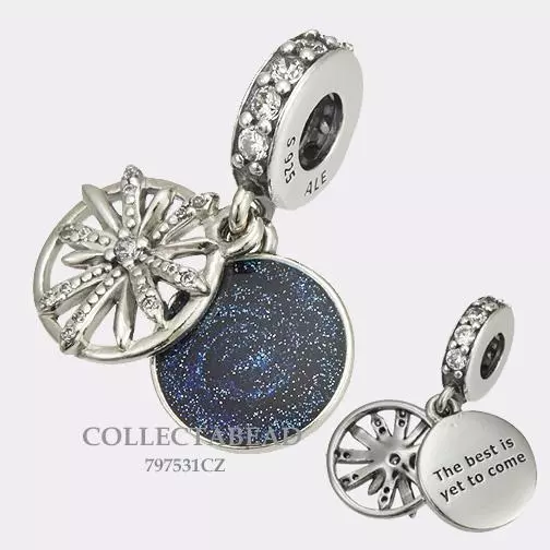 Authentic Pandora Sterling Silver Enamel CZ Dazzling Wishes Dangle Bead 797531CZ