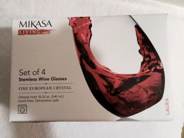 Mikasa  Stemless Wine Glasses Set Of 4 Original Box European Crystal Discontinue