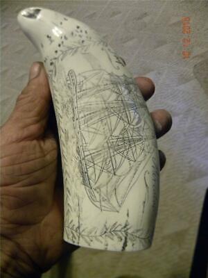 "BARK VERONICA" fine details  historic Sperm whale tooth scrimshaw reproduction 