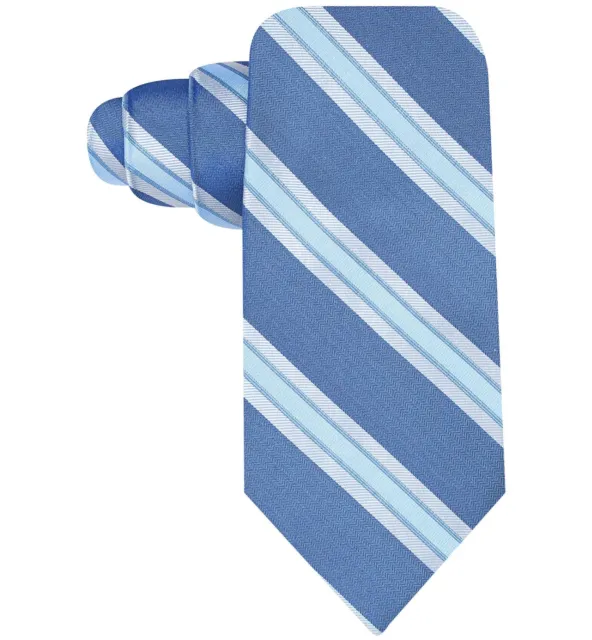 $125 Ryan Seacrest Men Blue Gray Stripe Slim Skinny Neck Tie Silk Necktie 57 X 3