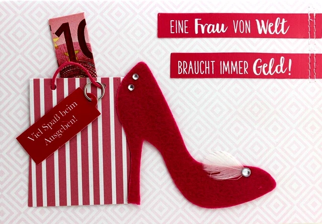 KARTE FRAU SCHUHE Spruch Handarbeit Filz Glückwunschkarte Geburtstag