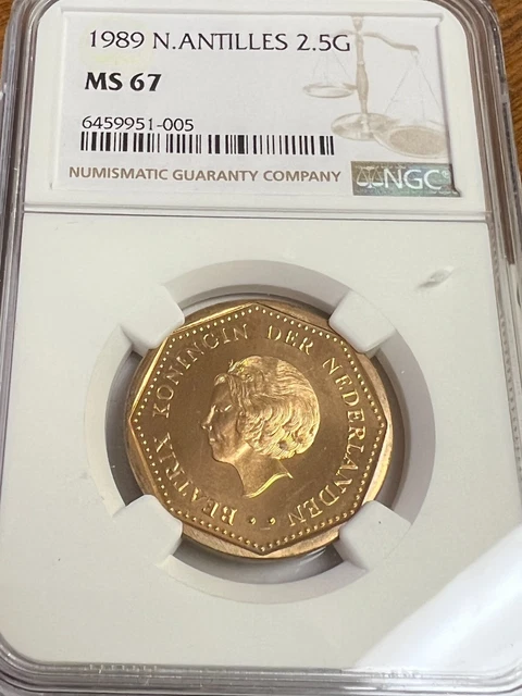 1989 Netherlands Antilles 2 1/2 Gulden, NGC MS-67 *Top Pop*