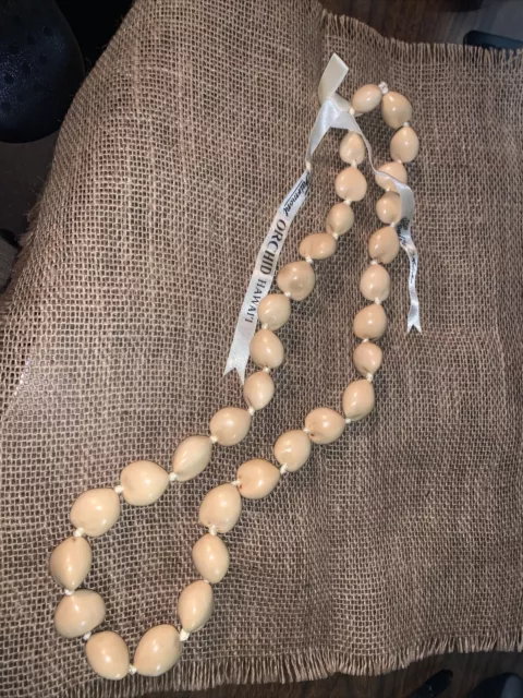 Hawaii Wedding / Graduation Kukui Nut Lei Luau Hula Necklace BEIGE