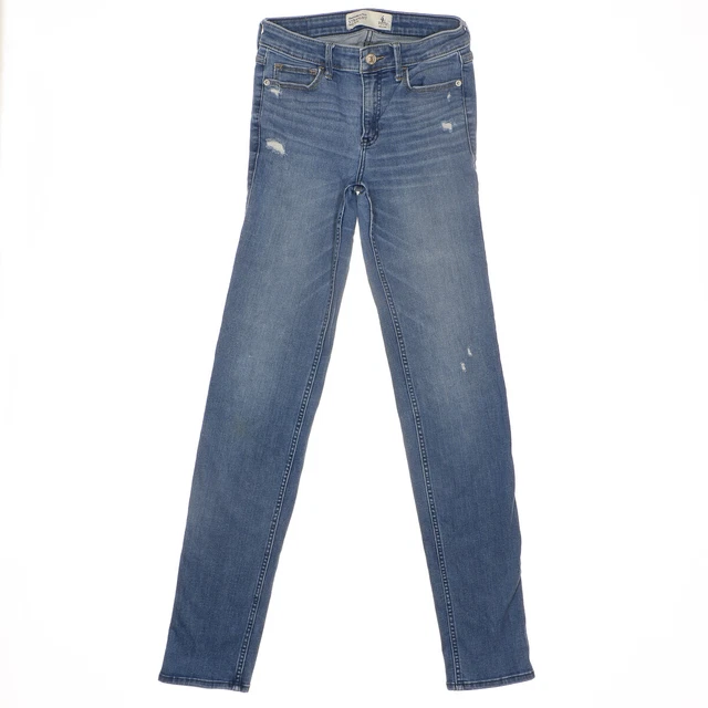 abercrombie & fitch jeans womens 4 l 26x32 straight leg distressed denim stretch