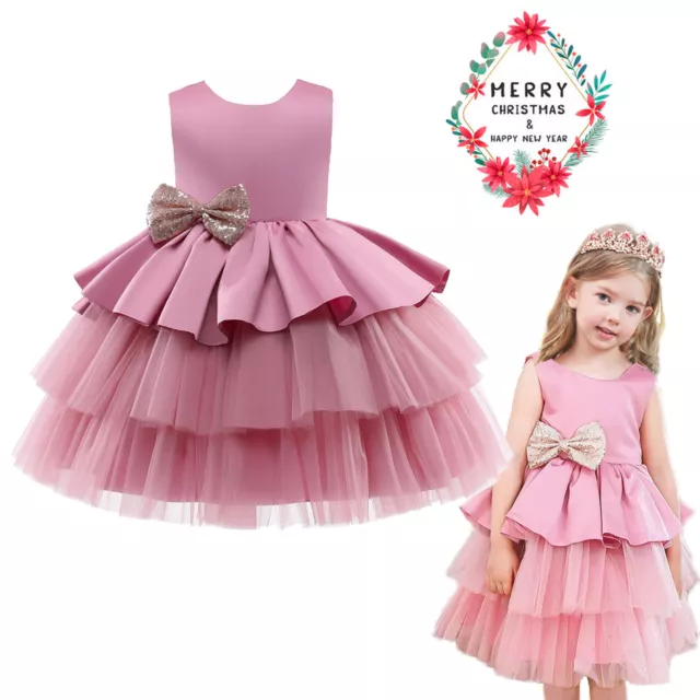 Flower Girls Bridesmaid Dress Baby Kids Party Tulle Bow Wedding Dresses Princess