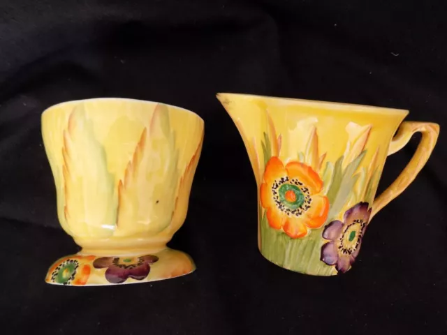 Vintage Carlton Ware Anemone Yellow  Milk Jug and Sugar Bowl