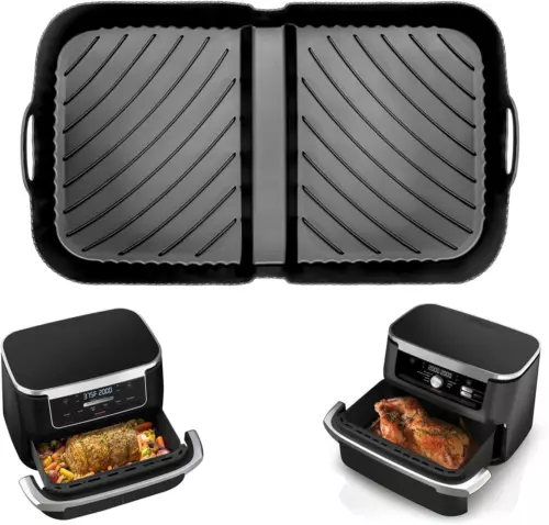 Large Silicone Air Fryer Liners for Ninja, Reusable 10.4L, Black