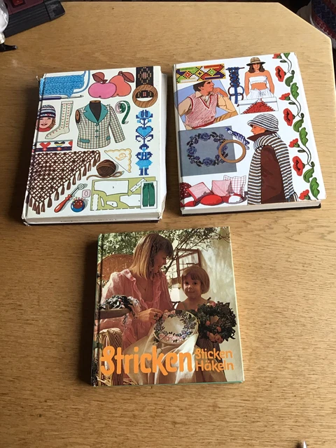 3 bücher, Handarbeiten, Stricken, sticken, häkeln, orbis 1980, Tchibo 1976