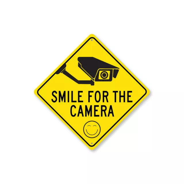 Smile Youre On Camera Diamond Metal Sign Warning CCTV Protected Surveillance