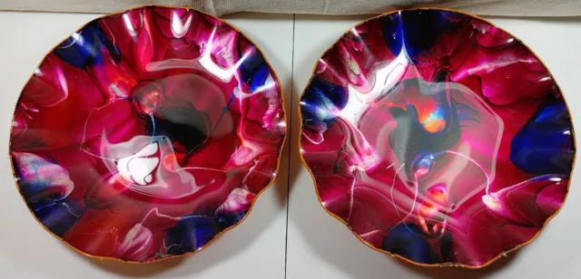 Set Of 2 Hand Painted Pink Blue Swirl Wall Hanging Platters Size 12" L X 12" H