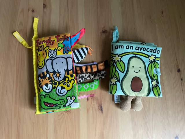 Jellycat Avocado & Jungly Tails Soft Fabric Toddler Baby Activity Books Lot